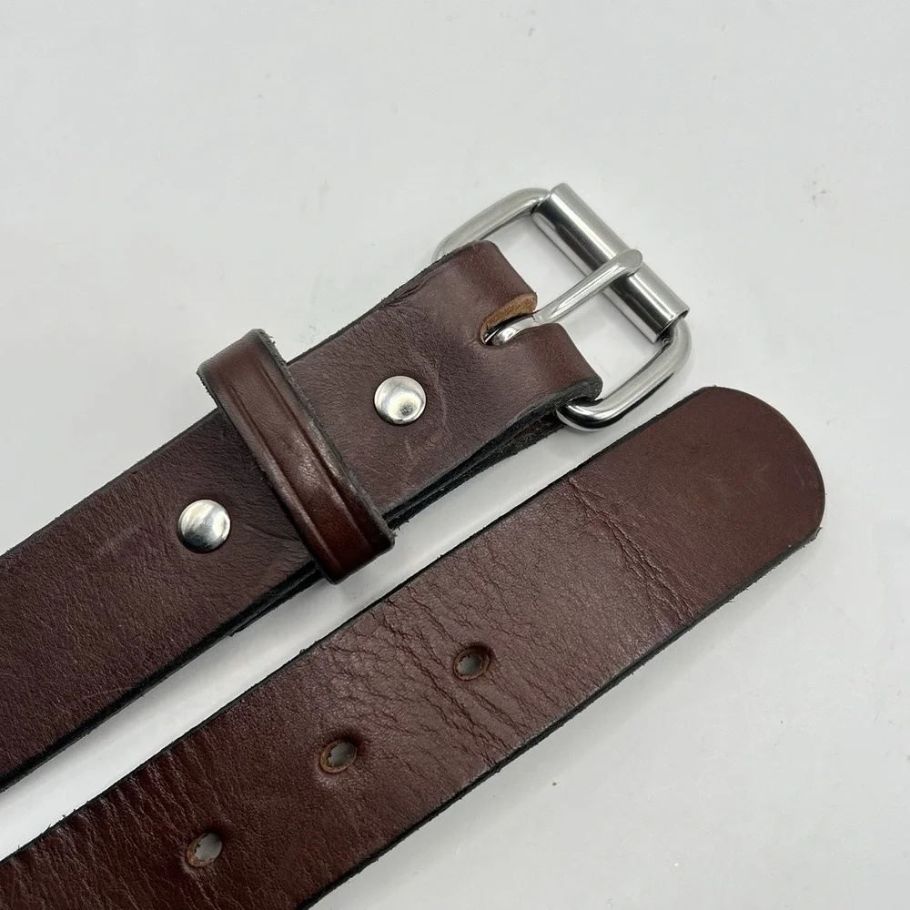 Amish Handcrafted Thick Leather Belt 36 Brown Silver Tone Buckle Grunge Work